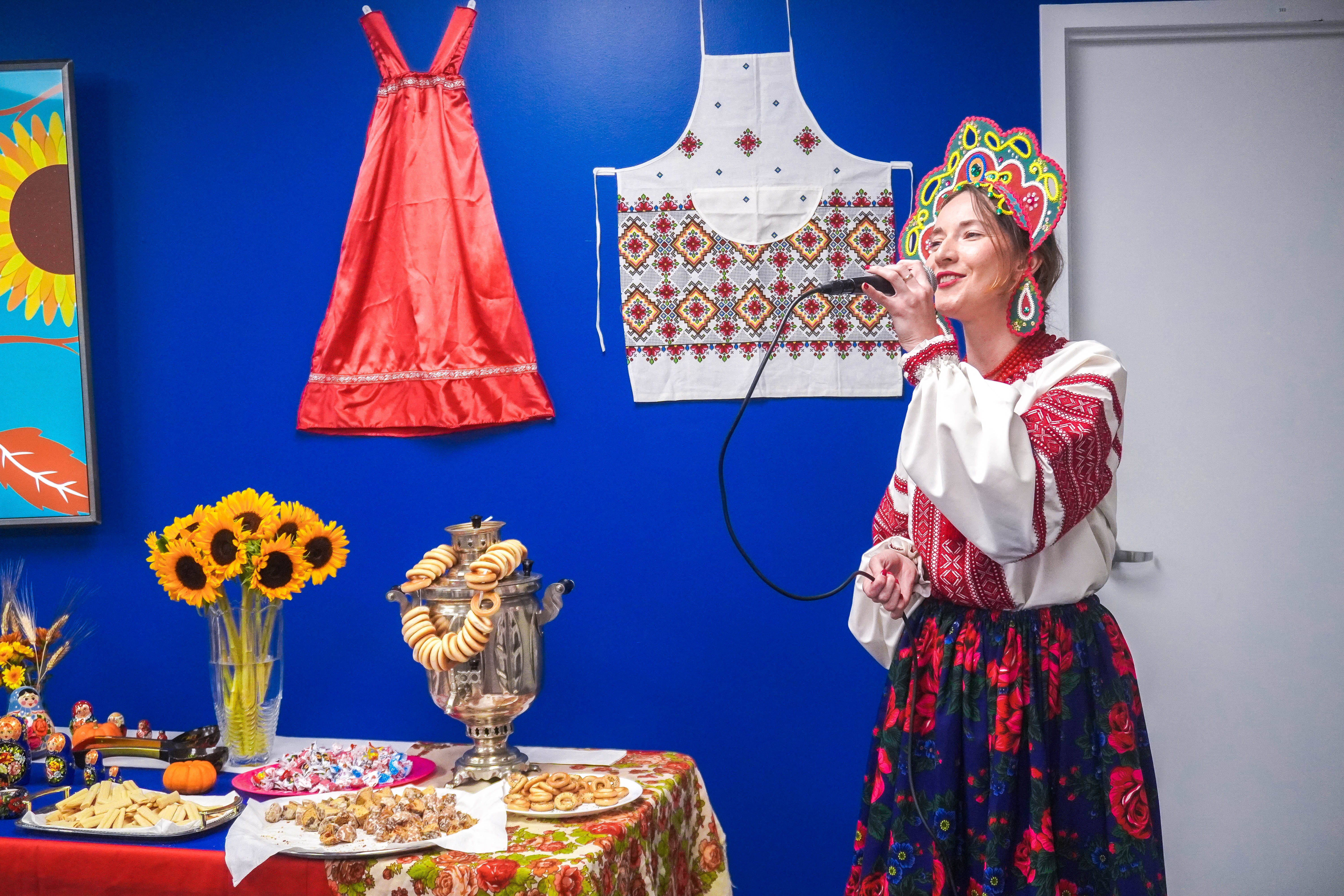Diplomatic Language Services staff member Anastasia Tsyganok sings traditional Russian songs at the DLS 2019 Harvest Festival