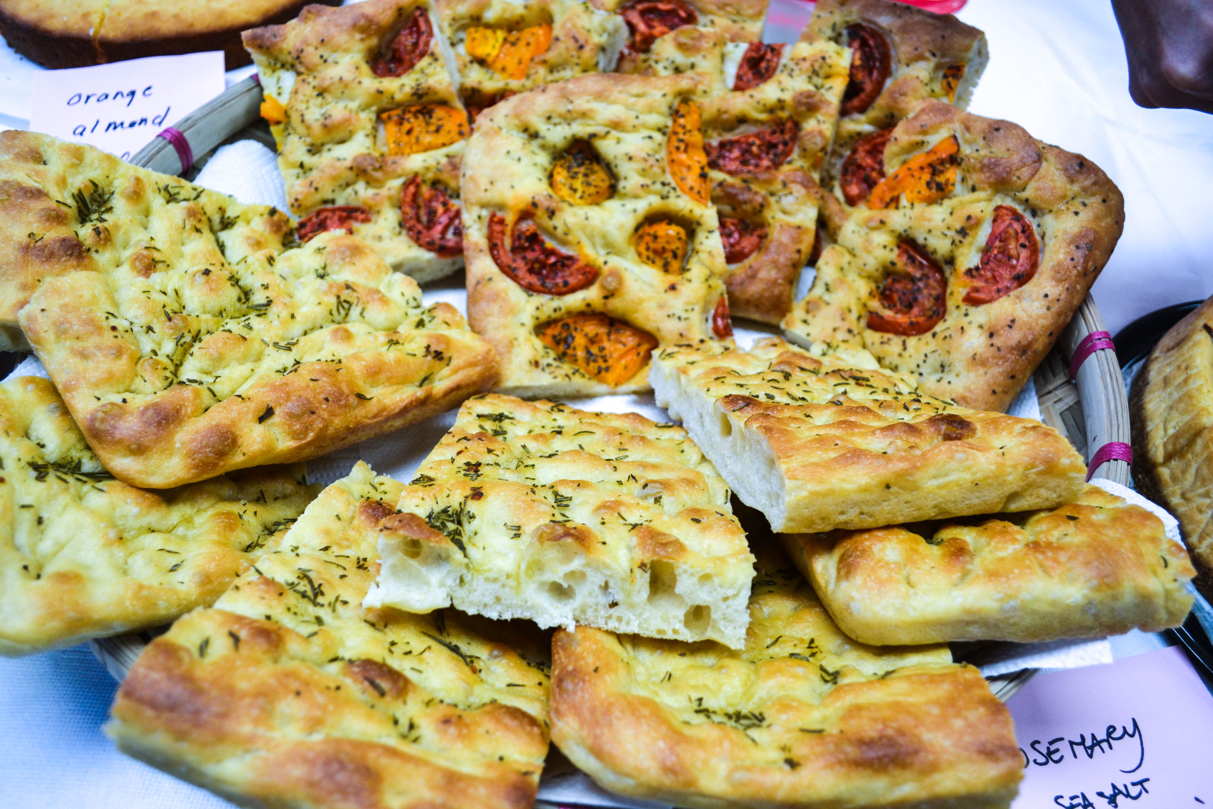 Homemade focaccia bread sold at Diplomatic Language Services Susan G. Komen Foundation Bake Sale