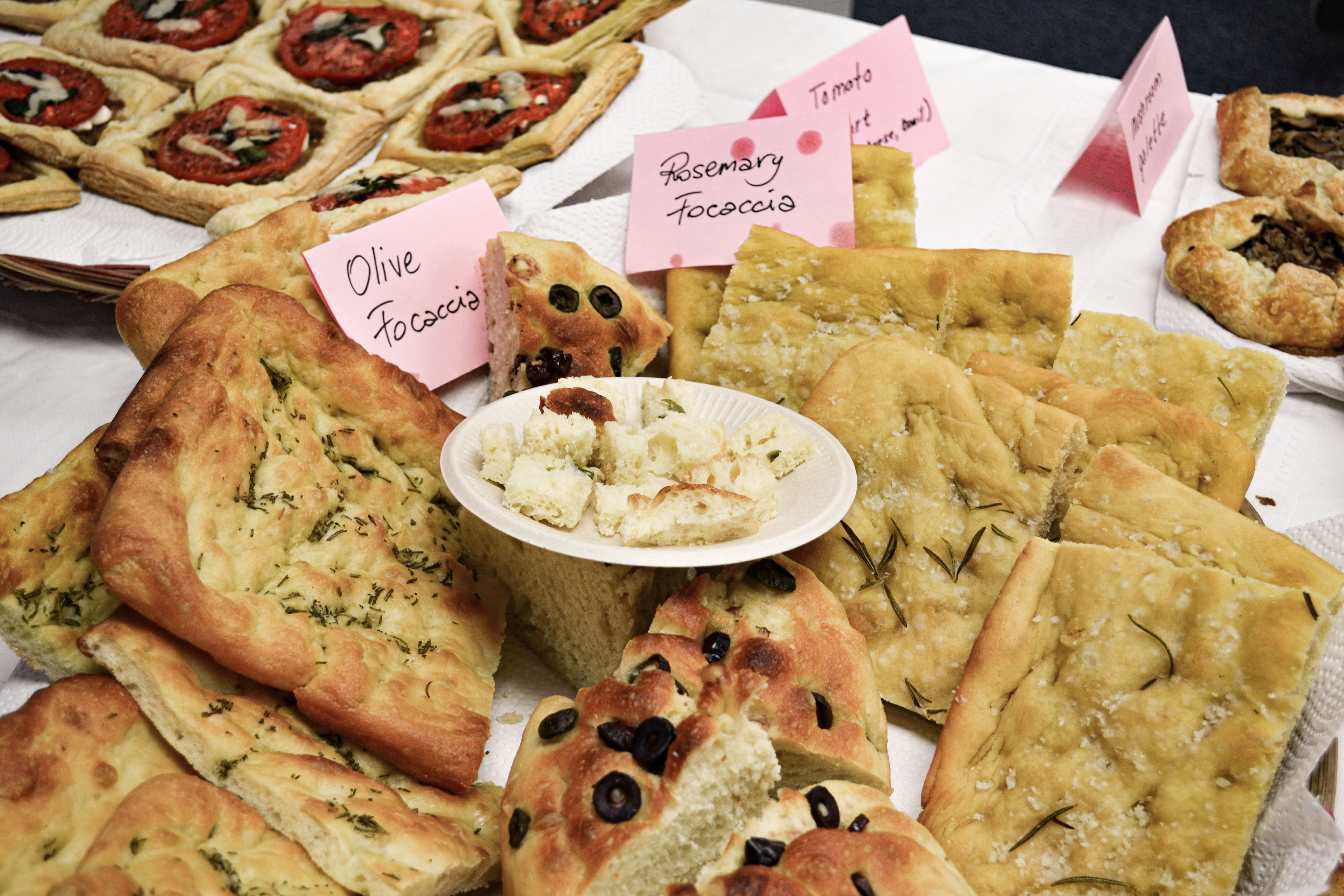 Olive and rosemary focaccia bread at Diplomatic Language Services Susan G. Komen Foundation bake sale