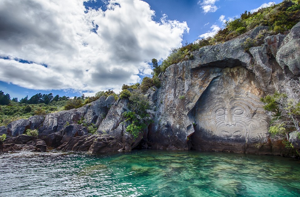 Maori rock carvings on Lake Taupo in New Zealand