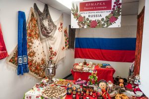 Booth representing a Russian holiday market at Diplomatic Language Services Tenth Annual Open House