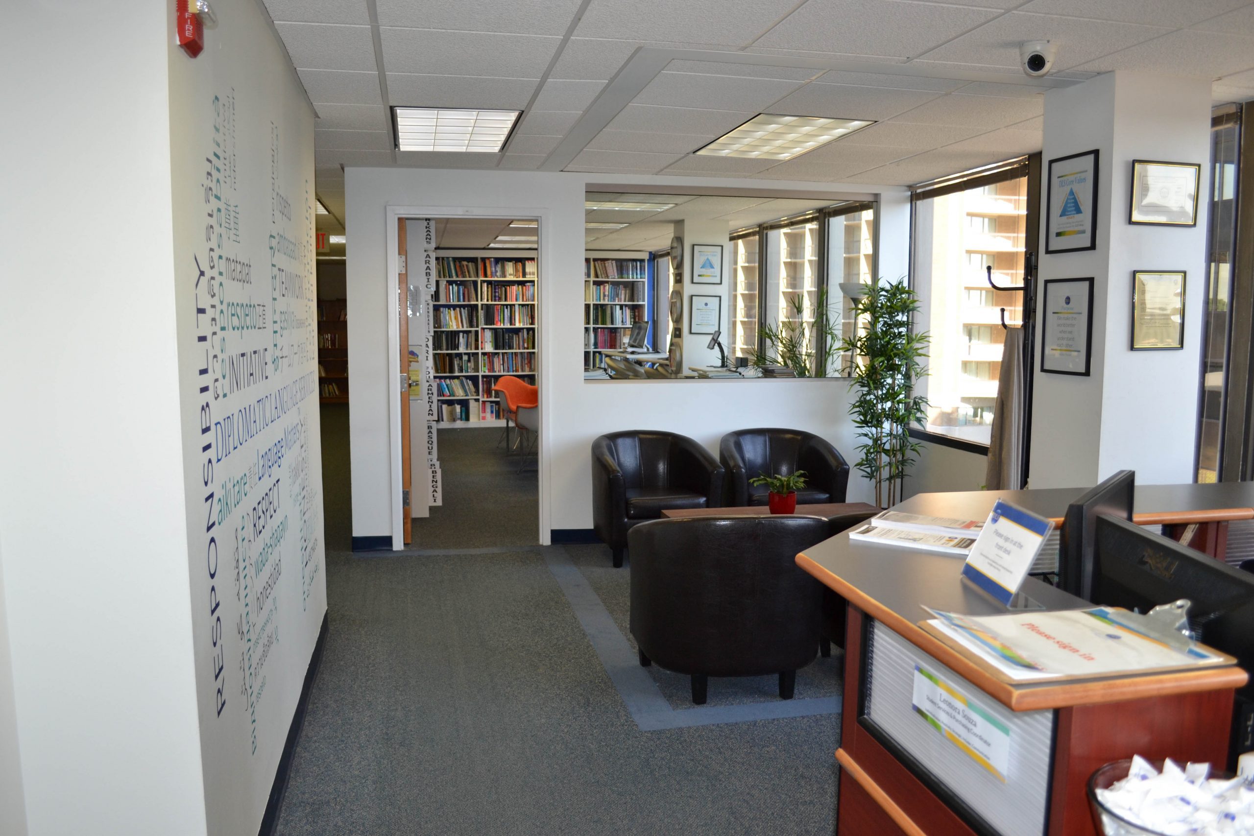 Diplomatic Language Services Arlington location lobby and waiting area